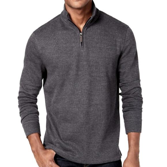 Club Room French Rib Quarter Zip Sweater Pullover Dark Lead Mens Sz Medium - $60 - Picture 1 of 10